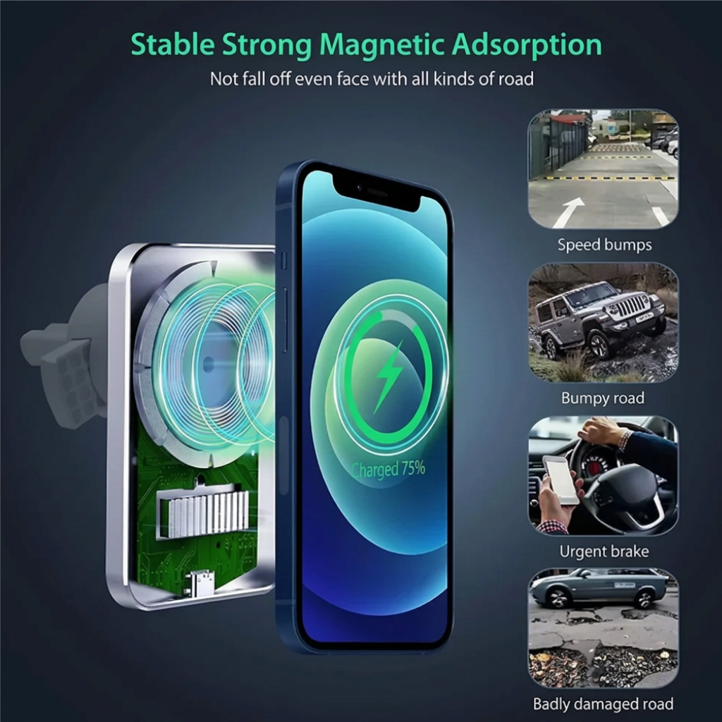 Magnetic Car Vent Mount with Wireless Charging