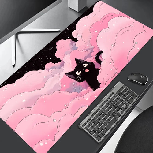 Black Cat Clouds Desk Mat