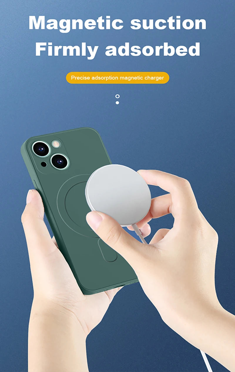 For Magsafe Magnetic Wireless Charge Case For iPhone 14 13 12 11 15 Pro Max Mini XR X S 7 8 Plus Soft Liquid Silicone Back Cover