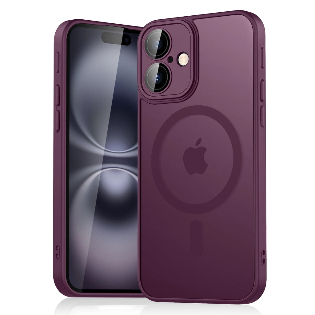Luxury Magnetic Matte Translucent Armor Shockproof Case For iPhone 11 12 13 14 15 16 For Magsafe Wireless Charge Cover