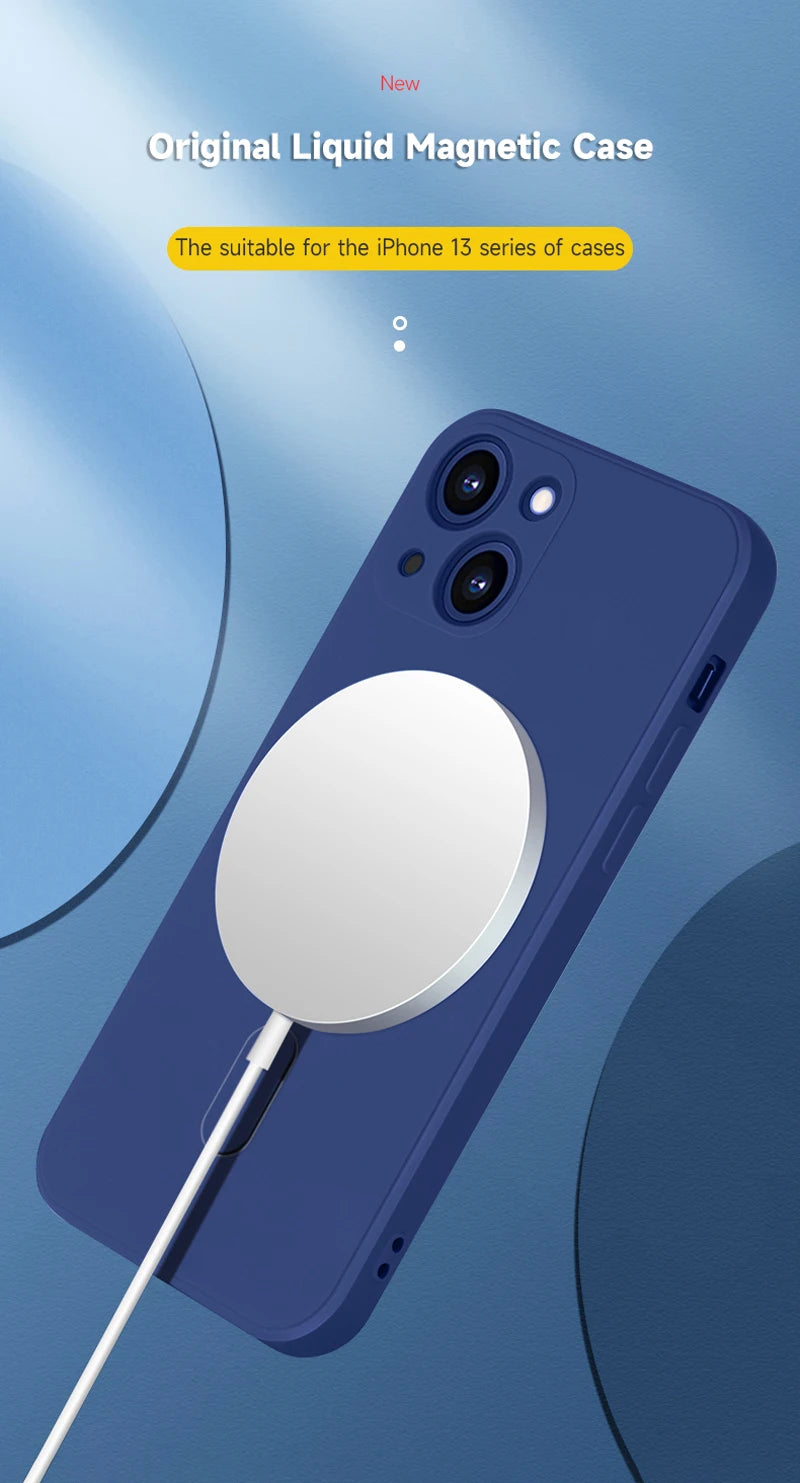 For Magsafe Magnetic Wireless Charge Case For iPhone 14 13 12 11 15 Pro Max Mini XR X S 7 8 Plus Soft Liquid Silicone Back Cover