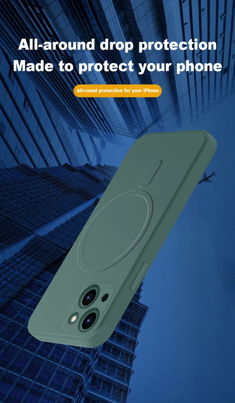 For Magsafe Magnetic Wireless Charge Case For iPhone 14 13 12 11 15 Pro Max Mini XR X S 7 8 Plus Soft Liquid Silicone Back Cover